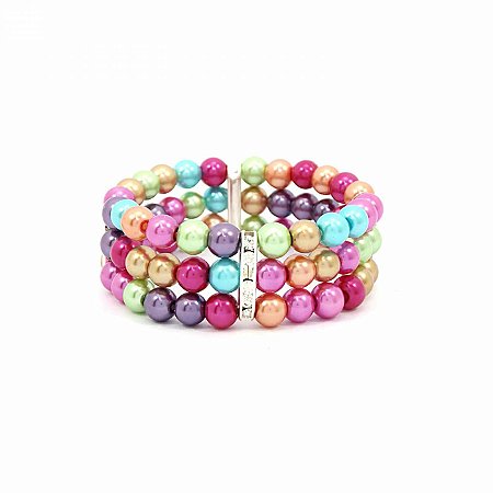 Pulseira Pérolas Coloridas Três Voltas com Strass