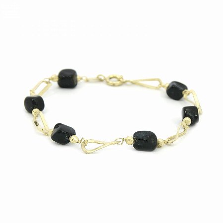 Pulseira Dourada Folheado com Pedra Preta