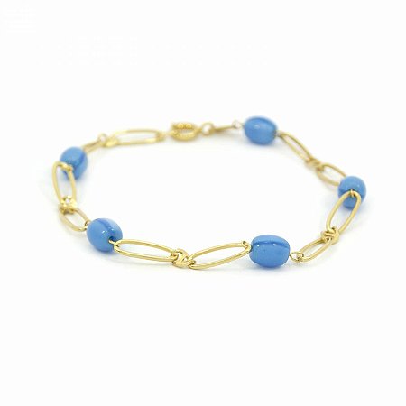 Pulseira Dourada Folheado com Pedra Azul