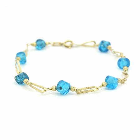 Pulseira Dourada Folheado com Pedra Azul