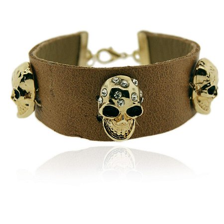 Pulseira Courinho Marrrom e Caveira