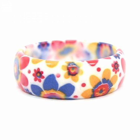 Pulseira Bracelete Branco com Flores