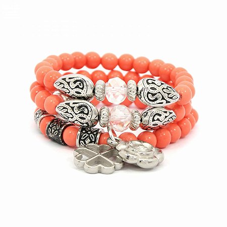 Kit de Pulseiras Laranja Boa Sorte