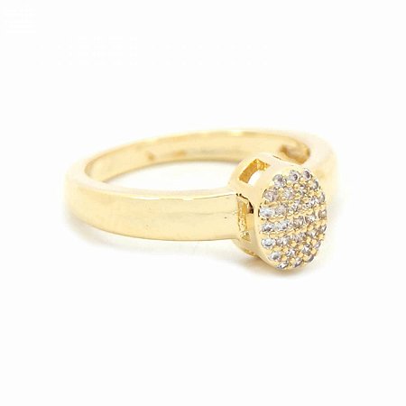 Anel Dourado Oval com Zircônias Folheado à Ouro 18k