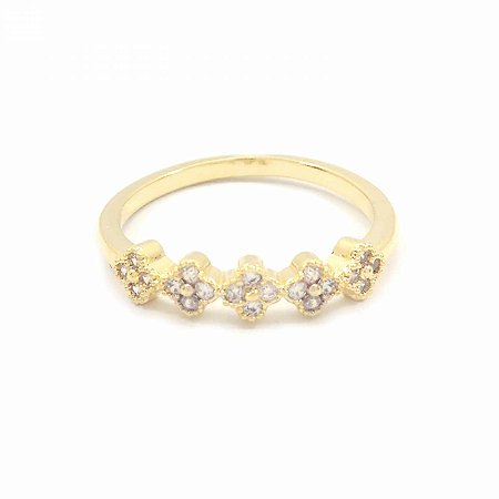 Anel Dourado de Flores com Zircônias Folheado à Ouro 18k