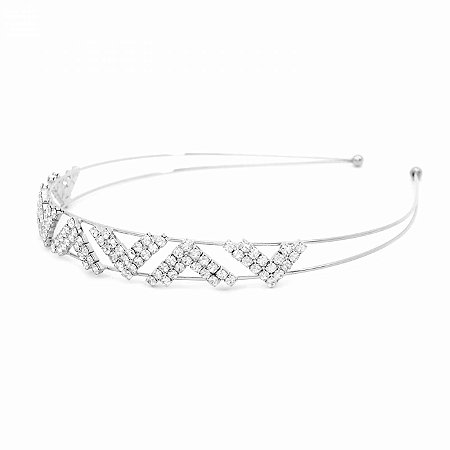 Tiara de Metal Dupla Detalhe em V com Strass