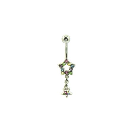 Piercing de Umbigo Prateado com Estrelas de Strass Colorido