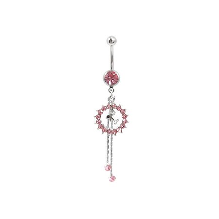 Piercing de Umbigo Prateado com Strass Rosa