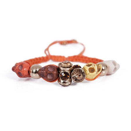 Pulseira Laranja com Caveiras e Pedras