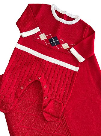 Jogo Maternidade em tricot Vermelho: Macacão longo + Manta - Up