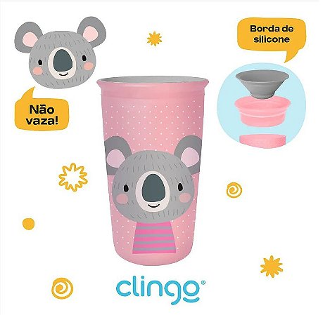 Copo Infantil Transição Para Bebês 12 Meses 360 Antivazamento Grande 235 mL  Clingo - Dino