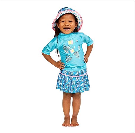 Camiseta + Shorts Saia + Chapeú c/proteção solar UPF 50+ UV Skinz - Koltrim  Kids - Loja de Roupas importadas para bebê e kids