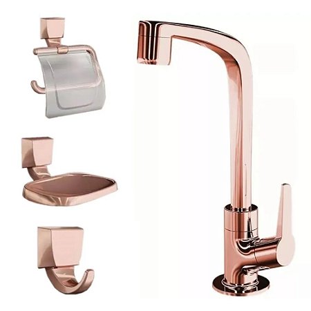 Kit Flatt com Torneira e Acessórios Rose Gold - Lorenzetti