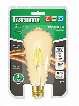 LAMP LED FILAMENTO VINTAGE ST64 4W AMBAR TASCHIBRA