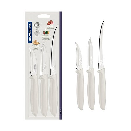 JOGO FACAS INOX 3 PCS PLENUS BRANCA