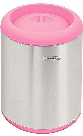 LIXEIRA ACO INOX C/TAMPA ROSA 7L