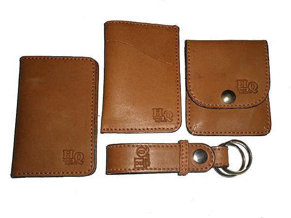 Kit com 1 Porta Cartões +Mini carteira Slim + Chaveiro + Porta Moedas Em Couro