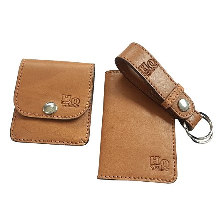 Kit com 1 Porta Cartões + Chaveiro + Porta Moedas Em Couro