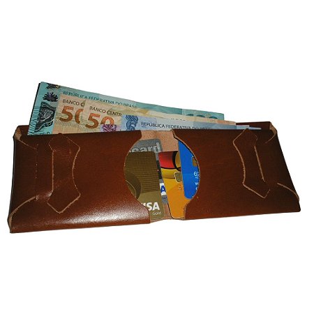 Carteira Couro Masculina Pequena Minimalista Cor Pinhão Liso - couro