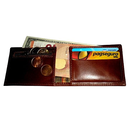 Carteira Unisex Pequena / Moedas  - Couro Legítimo - Pinhão liso