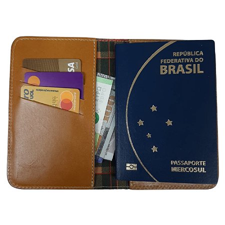 Capa Passaporte C/ 4 Divisórias - Cor Conhaque - Couro Legítimo