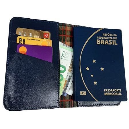 Capa Passaporte C/ 4 Divisórias - Cor Azul - Couro Legítimo