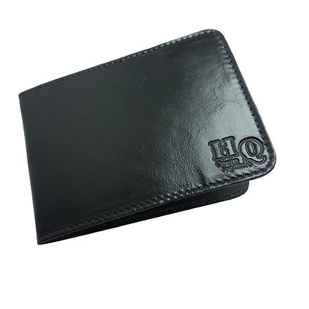 Porta Talão Cheques - 2 Divisórias Couro Legítimo Preto liso