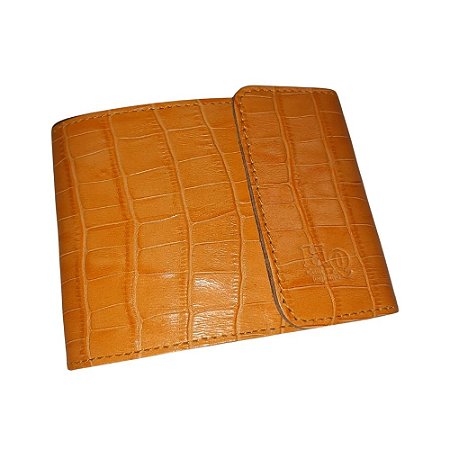 Porta Talão Cheque - Couro Legítimo - Cor Croco laranja