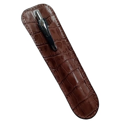 Porta Caneta/Lapiseira em Couro Legítimo - cor Croco marrom