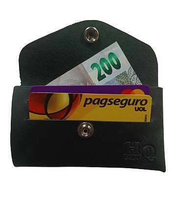 Carteira Minimalista Dobrável – em couro legítimo tipo Fóssil - preto chumbo