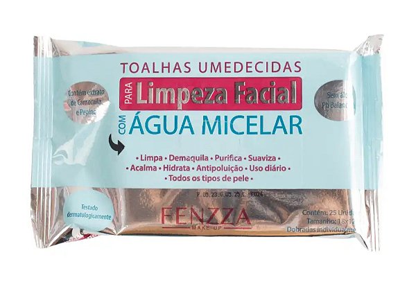 TOALHAS UMEDECIDAS PARA LIMPEZA FACIAL COM ÁGUA MICELAR FENZZA