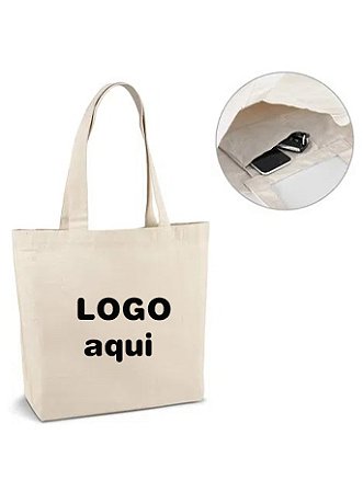 Sacola em Algodão Canvas para Aplique (280g/m²) com Bolso Interno e Alça Longa - 45x38x10cm