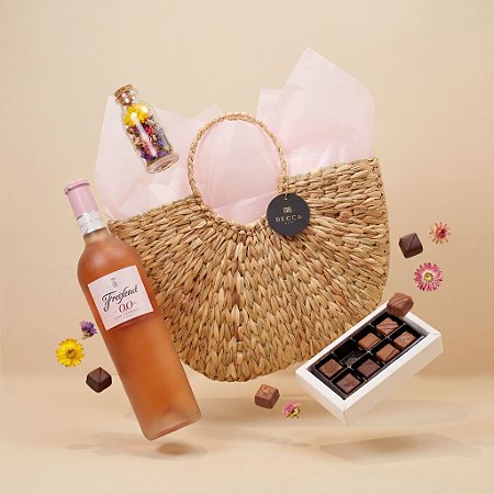 Cesta Luxo Vinho Freixenet Rosé Zero Álcool com Chocolates Noir