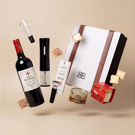 Cesta Gourmet Vinho Franc Beausejour Bordeaux, Queijos e Acessórios