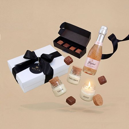 Kit Mini Freixenet Rosé, Chocolates & Velas Desejos