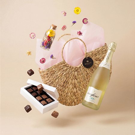 Cesta Luxo Espumante Freixenet Zero Álcool com Chocolates Noir
