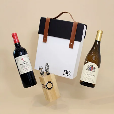 Kit Dupla de Vinhos Franceses & Acessórios Sommelier