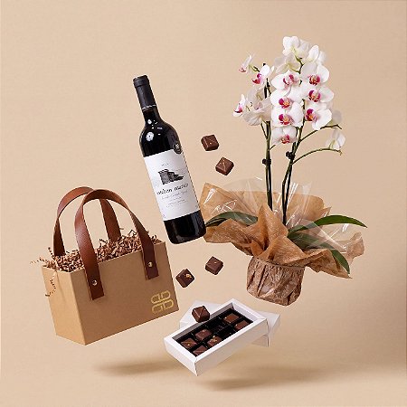 Kit Vinho Espanhol, Orquídea Branca & Chocolates Finos