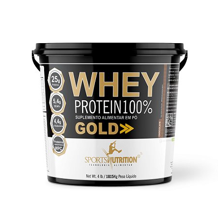 Whey Protein 100% Gold - Sabor Chocolate - 24g de Proteína por dose - 1815g - Sports Nutrition