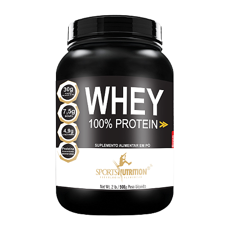 Whey Protein 100% Concentrada - Sabor Morango - 30g de proteína por dose -  908kg - Sports Nutrition
