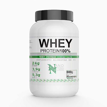 Whey Protein 100% Pure 660g -Sabor Morango - Nano Farma