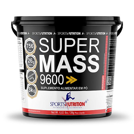 Hipercalórico Super Mass 9600 - Sabor Morango - 3kg - Sports Nutrition
