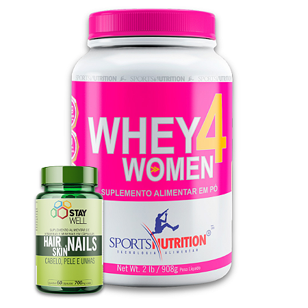 Whey Protein 4 Women com Colágeno 908 g chocolate + Brinde Hair, Skin & Nails 60 Cápsulas
