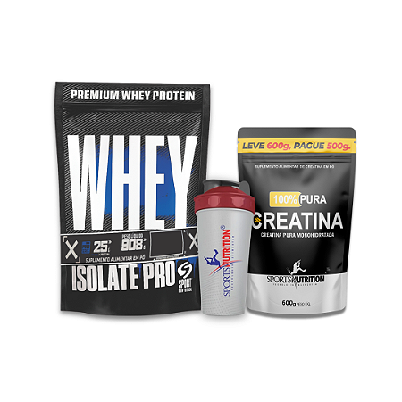 Combo Whey Isolate Pró + Creatina Monohidratada 600g + Coqueteleira Sports Nutrition