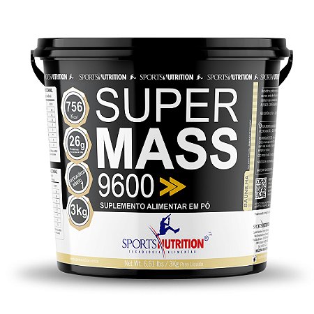 Hipercalórico Super Mass 9600 - Sabor Baunilha - 3kg - Sports Nutrition