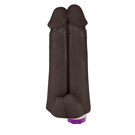 Pênis Realístico em PVC Flexível Duplo Amigos com Vibrador 18 x 6cm Marrom