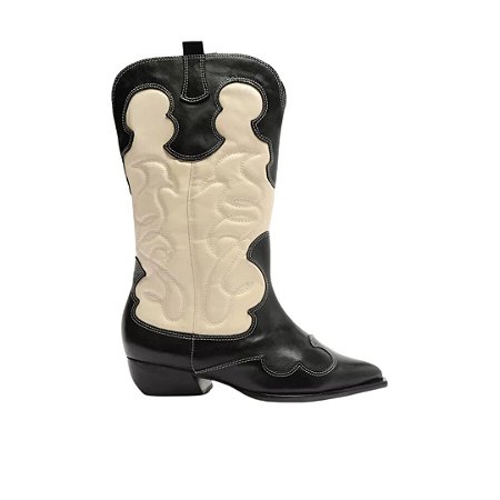 Arezzo Bota Preta Couro Cano Médio Western Georgia