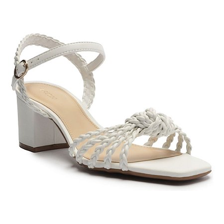 Arezzo Sandália Branca Salto Bloco Tiras Trançadas Nó