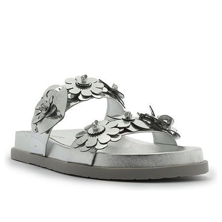 Arezzo Rasteira Papete Prata Flores