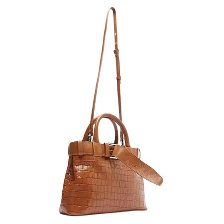 Arezzo Bolsa Tote Marrom Couro Croco Média Fivela